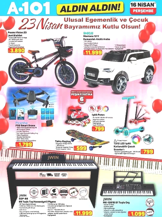 SATIŞTA A101 ALDIN ALDIN AFİŞİ BU HAFTA 16 NİSAN 2026 || A101 aktüel kataloğu Perşembe indirimleri neler, hangi ürünler var Yeni A101 broşürü ile drone, akülü araba, scooter, ışıklı paten, kamp sandalyesi, piyano raflarda