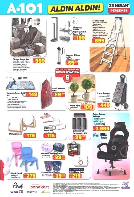 A101 YENİ ÜRÜNLER KATALOĞU 23 Nisan HANGİ ÜRÜNLER GELİYOR A101 yeni afiş yayınlandı Cam silme robotu, Gözleme sacı, Bisiklet, Trambolin, Sinek öldürücü, Oyuncu koltuğu...
