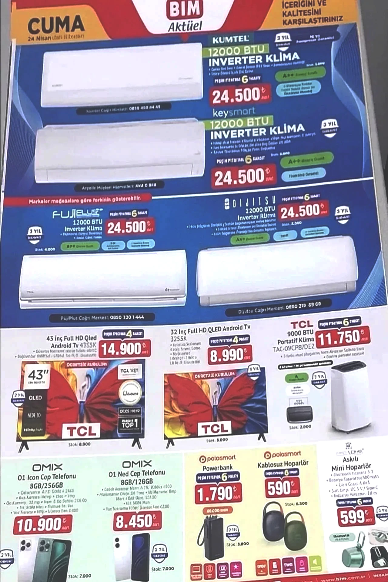 17-24 Nisan BİM Aktüel Kataloğu 2026! Klima çeşitleri, kamp ürünleri, televizyon, şişme yatak ve çadır geliyor