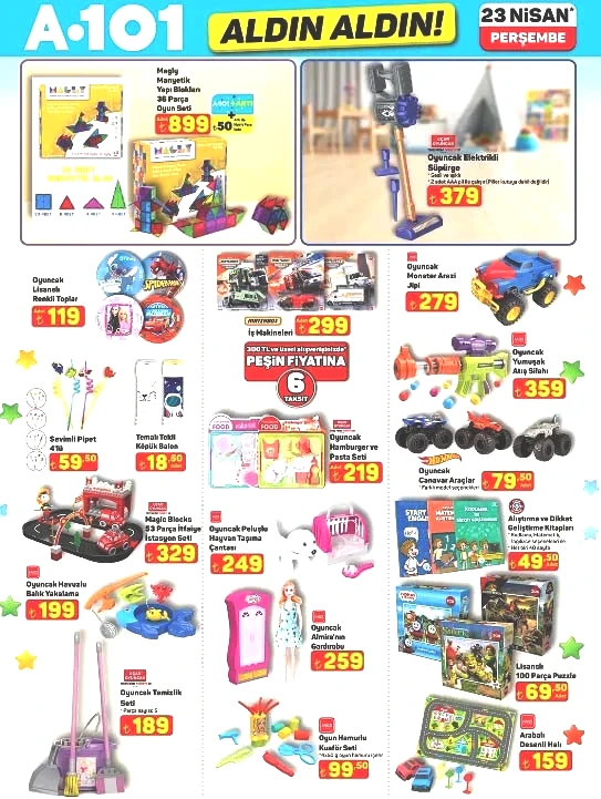 A101 AFİŞ ALDIN ALDIN ÜRÜNLERİ 23 NİSAN 2026 BU HAFTA || A101 aktüel ürünler kataloğu bu hafta neler getiriyor A101 broşürü ile manyetik blok, iç mekan LED ekran, cam temizleme robotu, su sebili, buharlı temizleyici, trambolin geliyor